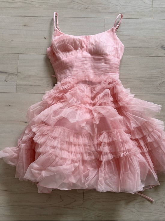 Eureka Dresses & Skirts - Eureka Pink Ruffle Tulle Mini Dress with Spaghetti Straps